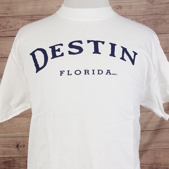 VINTAGE DESTIN FLORIDA SPELLOUT TRAVEL TOURIST 00s T-SHIRT SZ L NWT DEADSTOCK - Picture 1 of 7